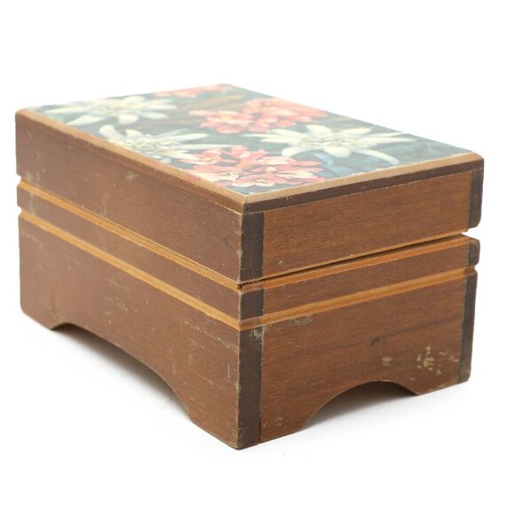 Vintage CEC Swiss Music Box Wood Jewelry Box Switzerland Floral Edelweiss - Picture 9 of 9